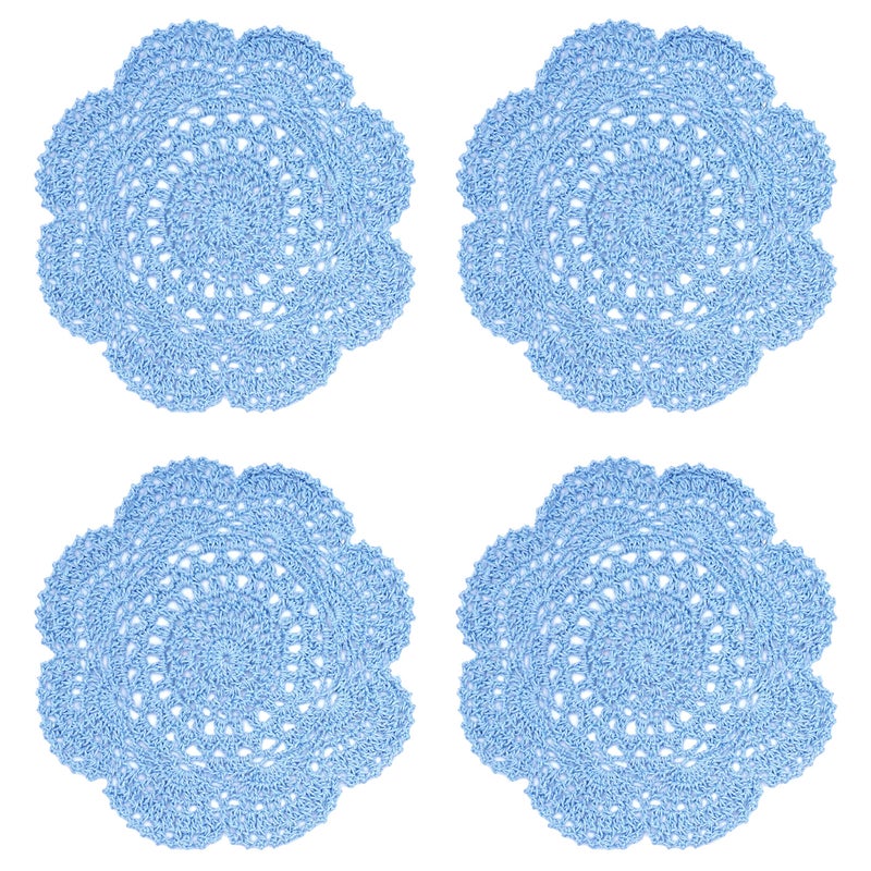 Phantomon 8 Inch Doilies Crochet Round Lace Doily Handmade Placemats 100% Cotton Crocheted Coasters, Pack of 4 (Blue) - Image 1
